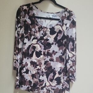 3/$12 Croft & Barrow Black and White Graphic 3/4 Sleeve Blouse